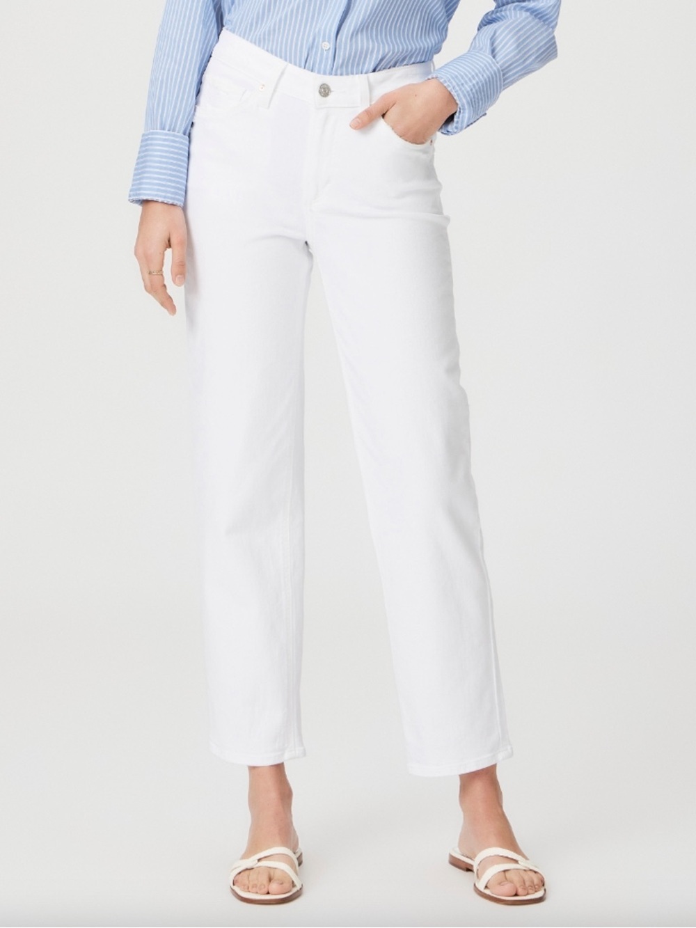 PAIGE Cindy White Cropped Straight Ankle Jeans Raw Hem 29